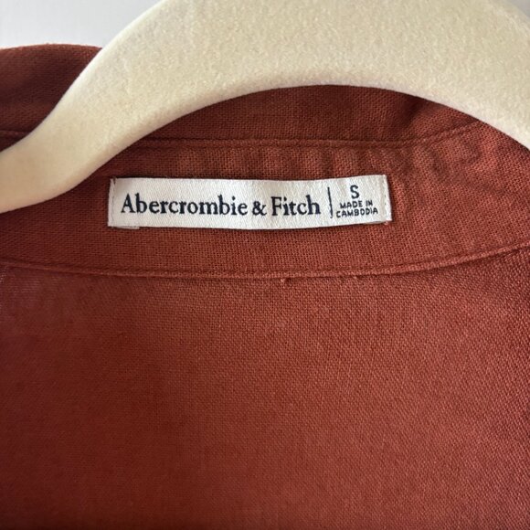 Abercrombie & Fitch Oversized Pocket Front Linen Button Down Short Sleeve Rust - Picture 4 of 6